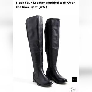 🆕️ 8WW BLACK FAUX LEATHER (PU) STUDDED TOES OVER THE KNEE BOOT- WW + WIDE CALF